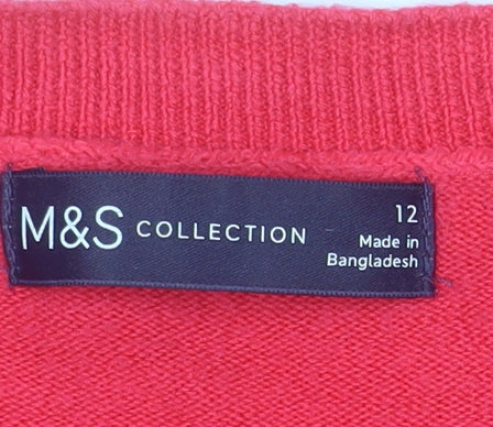 Marks & Spencer Womens Red Size 12 Acrylic Crew Neck Jumper