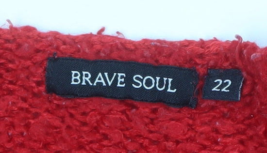 Brave Soul Women's Red V-Neck Chunky Knit Pullover Jumper Size 22