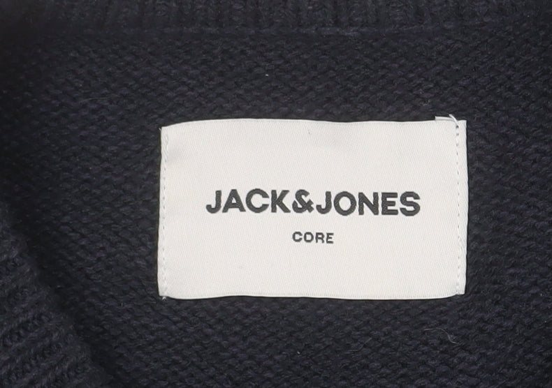 Jack & Jones Mens Black Chunky Knit Crew Neck Jumper M