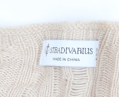 Stradivarius Women’s Beige Open-Knit Cardigan M V-Neck Button Front