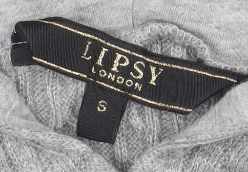 Lipsy Women’s Grey Ribbed Hooded Pullover Jumper Size S