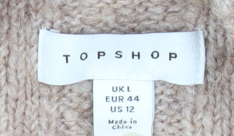 Topshop Women Beige Mock Neck Chunky Knit Pullover Jumper L