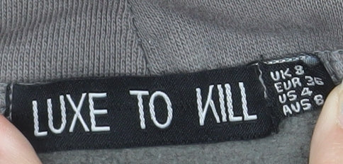 Luxe To Kill Women’s Grey Pullover Hoodie Size 8 Cotton Blend Casual