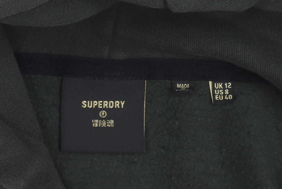 Superdry Women's Black Full Zip Hoodie Size 12 Lined Logo Casual