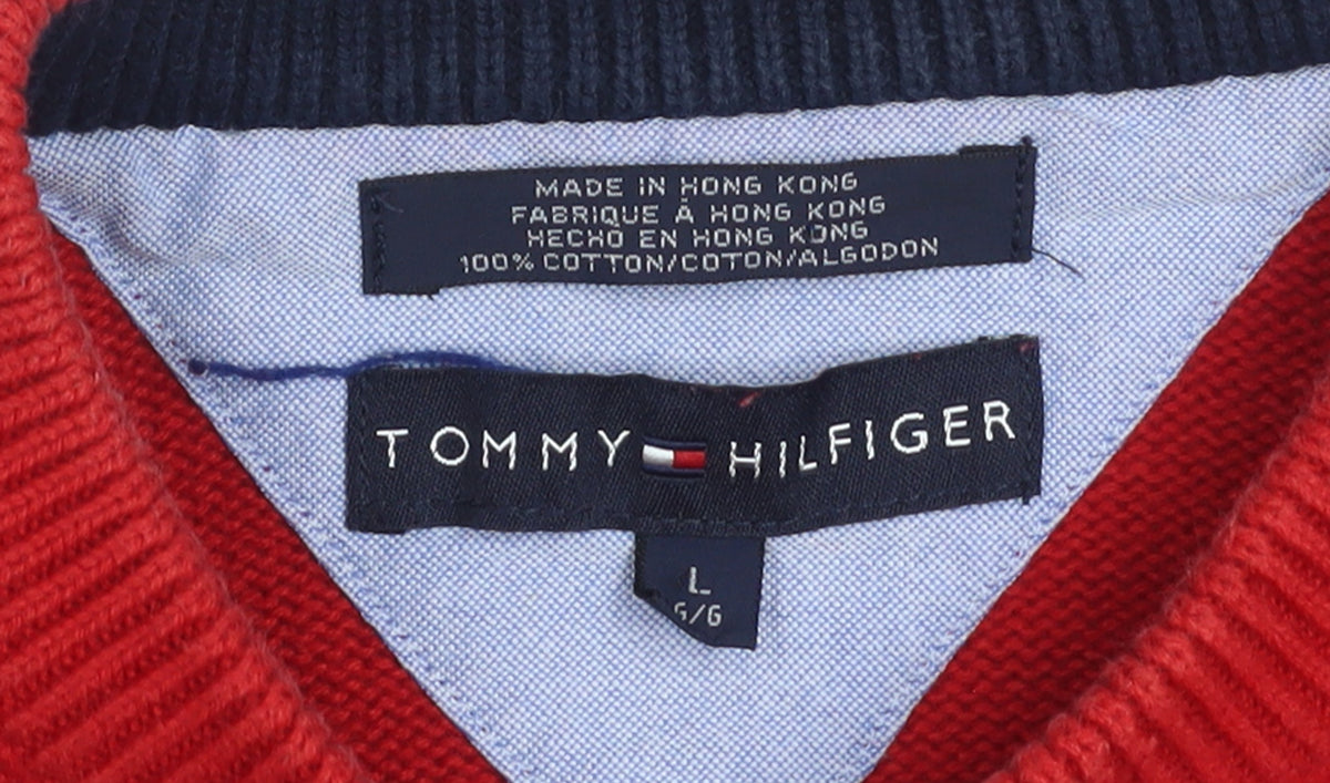 Tommy Hilfiger Men's Red Cotton Crew Neck Pullover Jumper L
