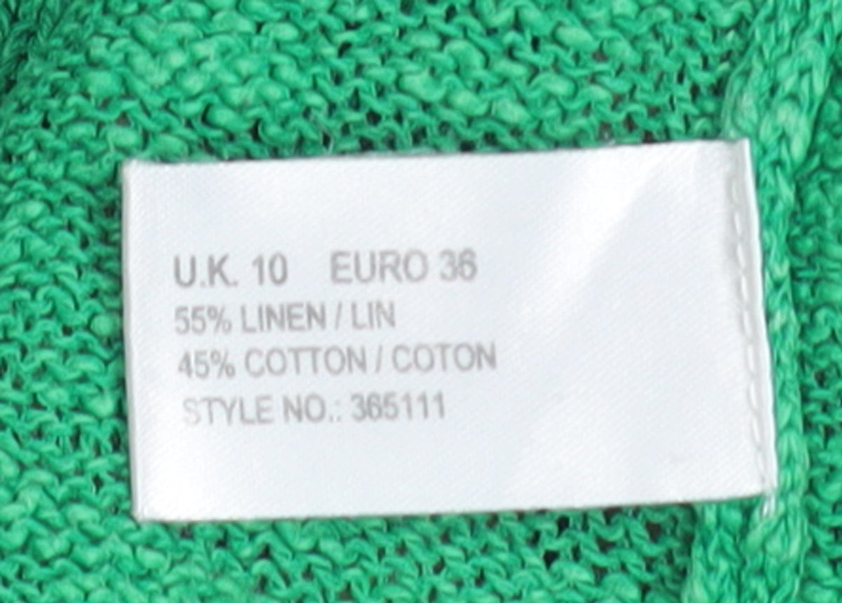 Minuet Womens Green 3/4 Sleeve Boat Neck Linen Cotton Jumper Size 10