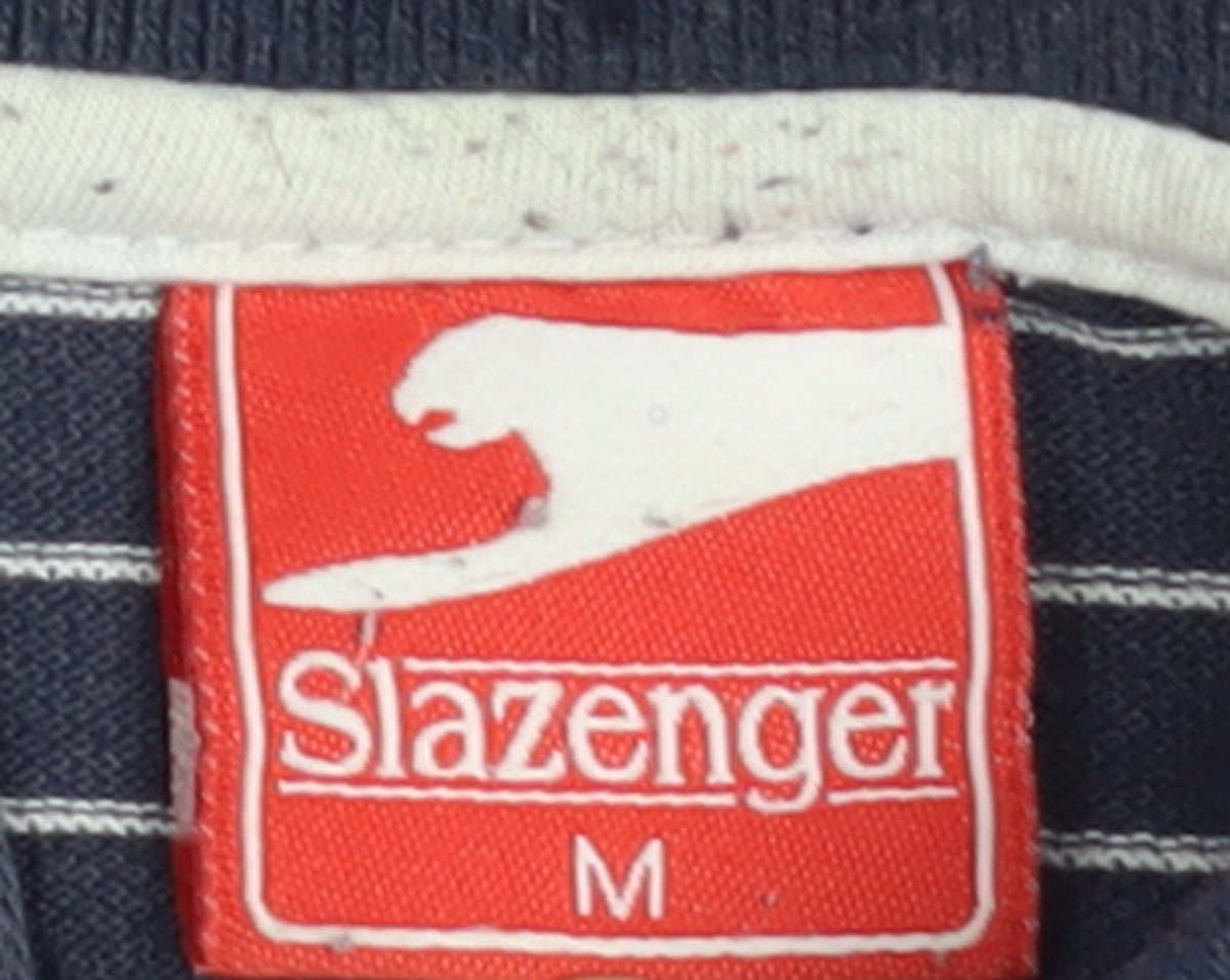 Slazenger Men’s Blue Striped Polo Shirt Size M Cotton Casual