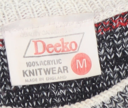 Deeko Men's Grey Fair Isle Acrylic Pullover Jumper M Vintage Knitwear