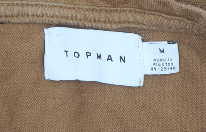 Topman Men's Brown Striped Retro Crew Neck Cotton T-Shirt M