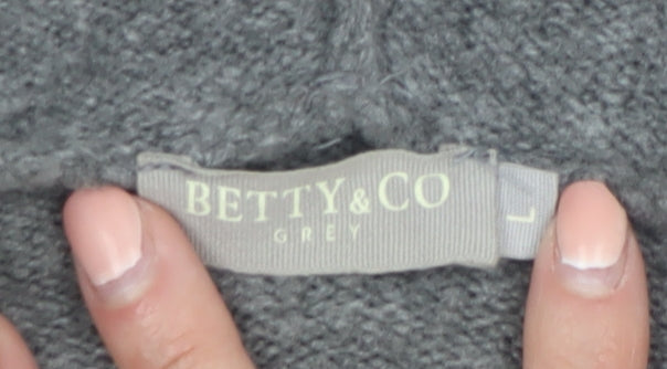 Betty & Co Women’s Grey Long Hooded Cardigan Size L Knit Acrylic