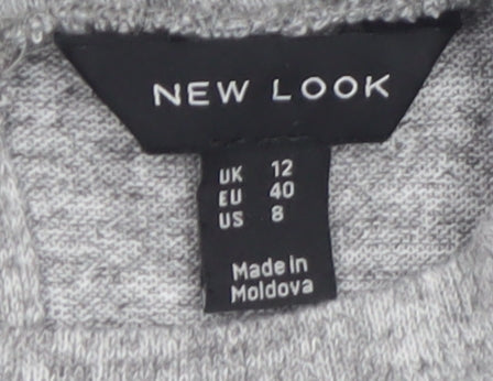 New Look Women Grey Knit Long Sleeve Skater Dress Size 12