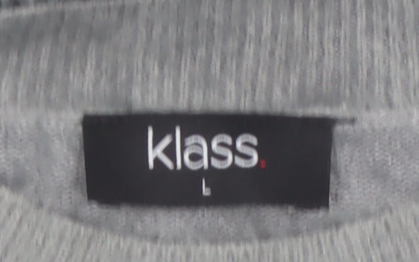 Klass Women's Grey Beaded Crew Neck Pullover Jumper Size L