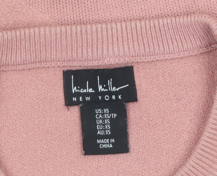 Nicole Miller Women's Pink Heart Knit Crew Neck Jumper XS
