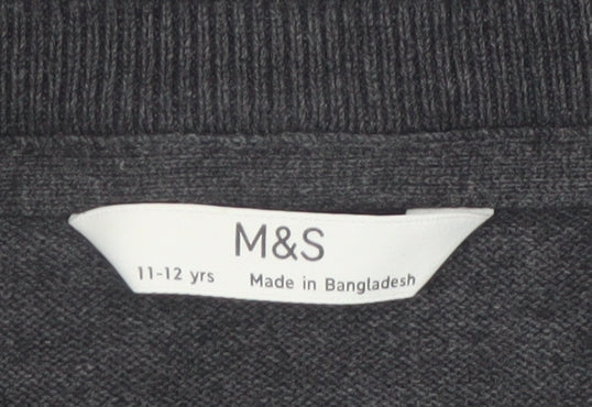 Marks & Spencer Boys Charcoal V-Neck Cotton Jumper 11-12 Years