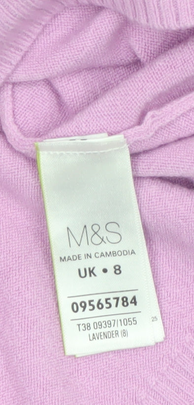 Marks & Spencer Womens Purple V-Neck Acrylic Jumper Size 8