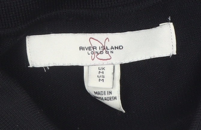 River Island Men’s Black Collared Half Zip Jumper Size M