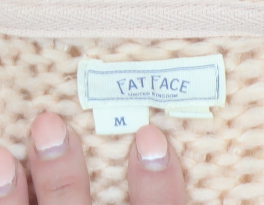 FatFace Women Beige Chunky Knit Cardigan M Acrylic Wool Alpaca