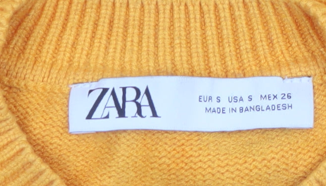 Zara Women's Yellow Crew Neck Knit Jumper Size S