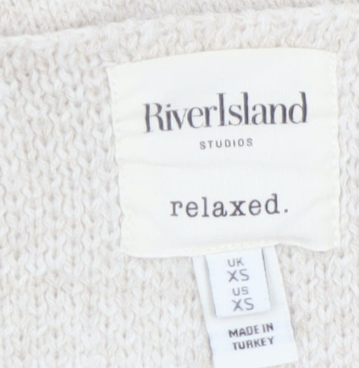 River Island Women Beige V-Neck Cardigan XS Relaxed Fit