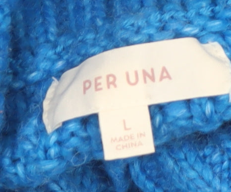 Marks & Spencer Per Una Women's Blue Roll Neck Cable-Knit Jumper L