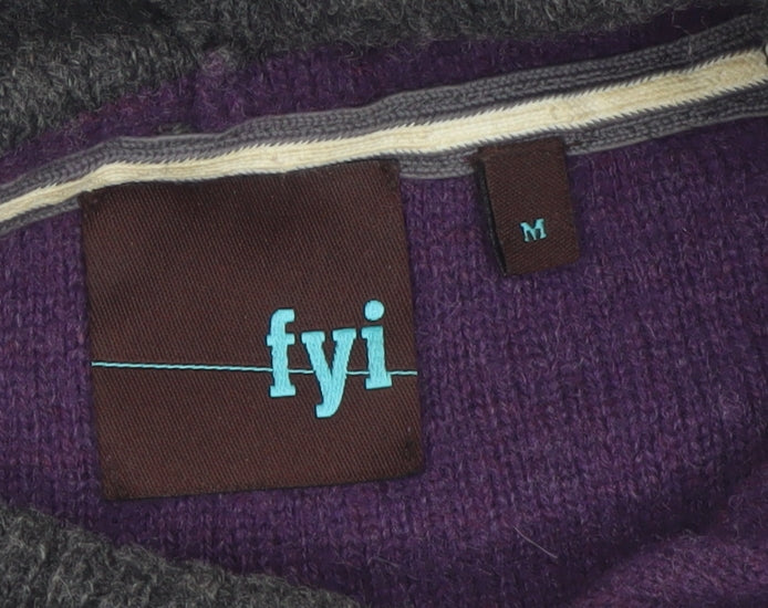 fyi Womens Purple Grey Wool Blend Hooded Striped Jumper M