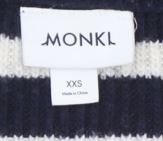 Monki Women’s Black & White Striped 1/2 Zip High Neck Jumper XXS