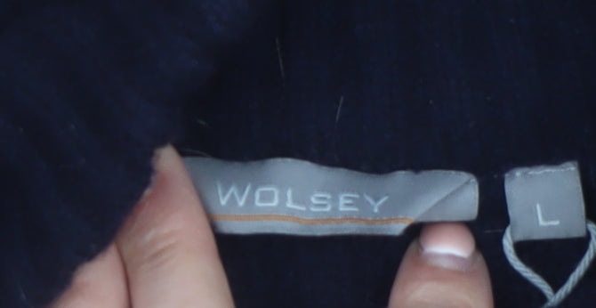Wolsey Men’s Beige & Navy Lambswool Striped Mock Neck Jumper Size L