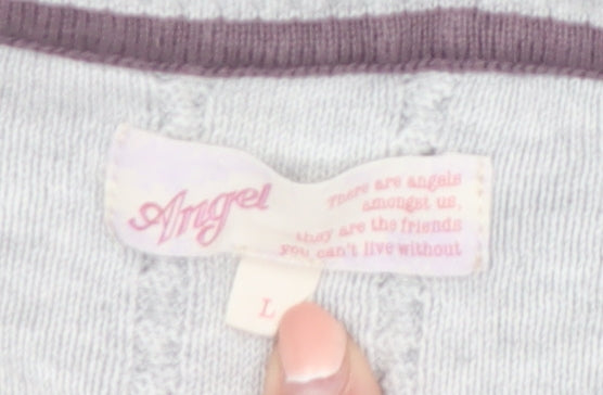 Angel Women’s Grey Polka Dot V-Neck Button Cardigan Size L