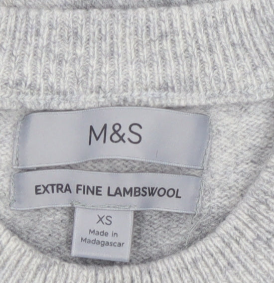 Marks & Spencer Men's Grey Striped Lambswool Crew Neck Jumper XS