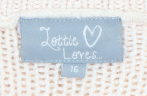 Lottie Loves Womens Beige Open-Knit Short Sleeve Jumper Size 16