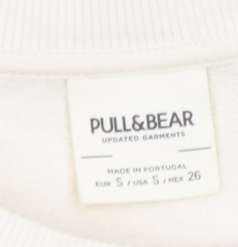 Pull&Bear Women Beige Graphic Print Pullover Sweatshirt Size S