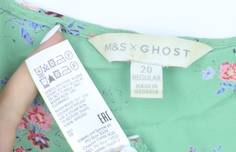 Marks & Spencer Women’s Green Floral A-Line Dress Size 20