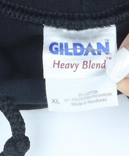 Gildan Mens Black XL Pullover Hoodie with Graphic Print