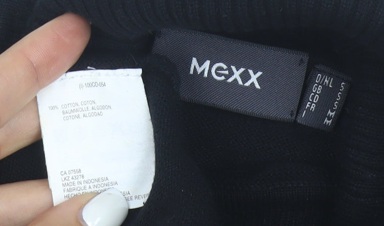 Brand and care label for Mexx Women's Black Roll Neck Jumper, size S, 100% Cotton