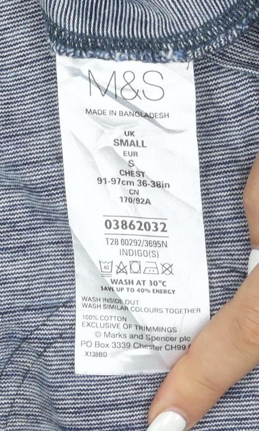 Marks & Spencer Mens Blue Henley Polo Shirt Size S Cotton