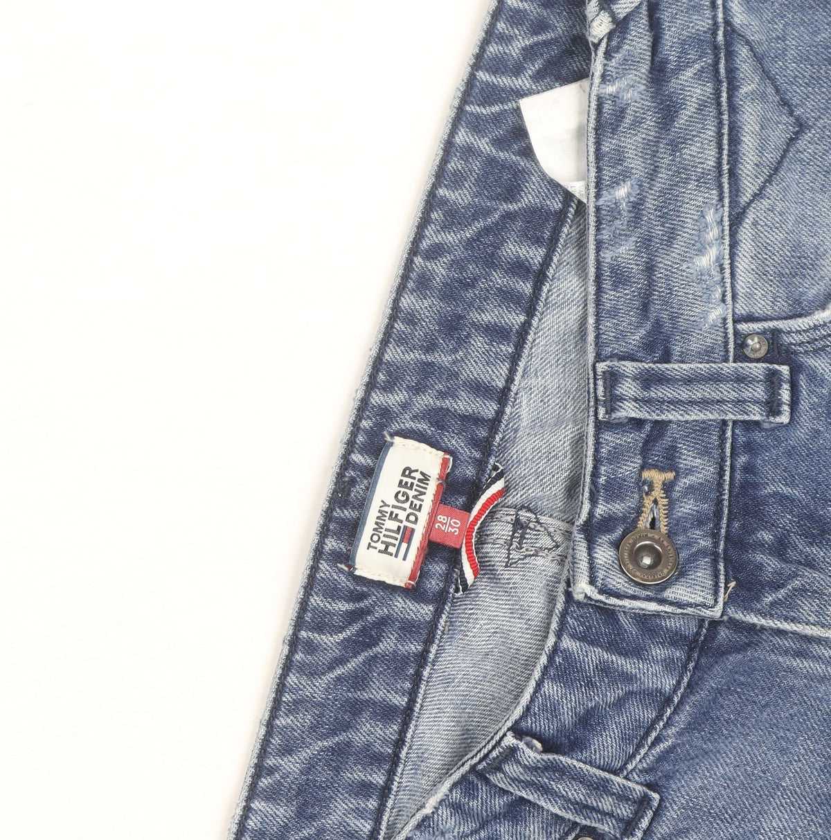 Tommy Hilfiger Men Blue 28x30 Bootcut Distressed Denim Jeans