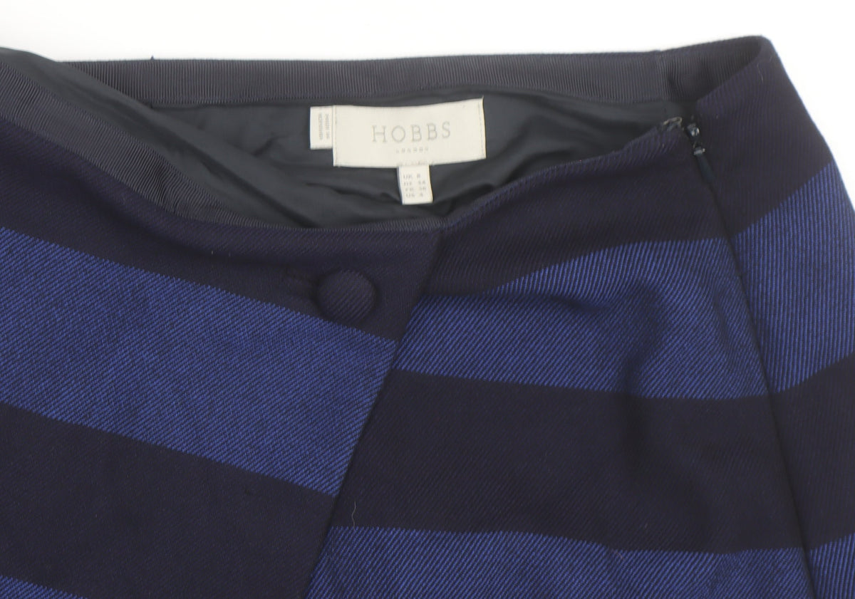 Hobbs Women Blue Striped Wool Wrap Short Skirt Size 12