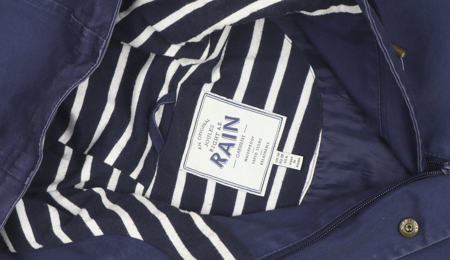 Joules Women's Blue Waterproof Hooded Rain Coat Jacket Size 10