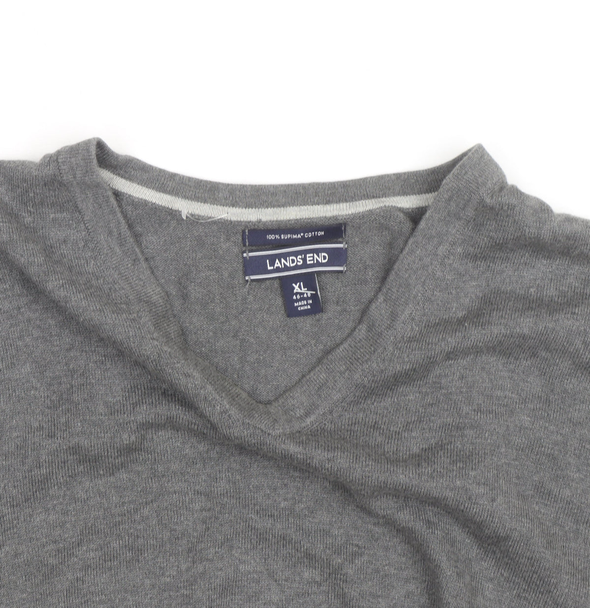 Lands' End Men's Grey Cotton V-Neck Sleeveless Vest XL