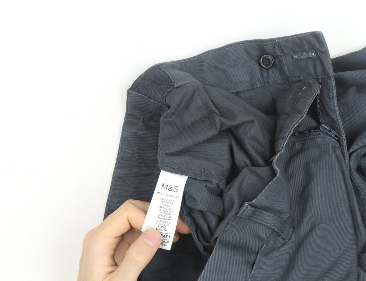 Marks & Spencer Mens Blue Chino Trousers 32W 33L Cotton Blend