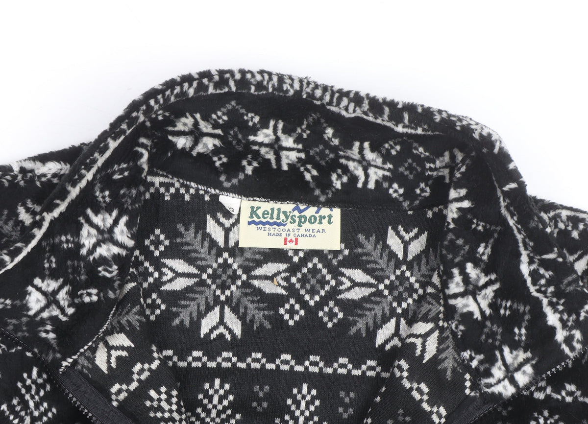 Kellysport Mens Black Fair Isle Fleece Vest Size L Winter Zip Up