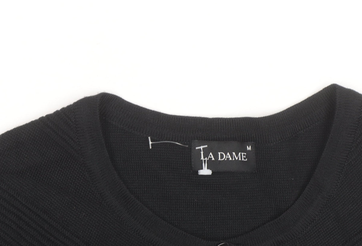 La Dame Black Knit Long Sleeve Classic Cardigan M Unisex