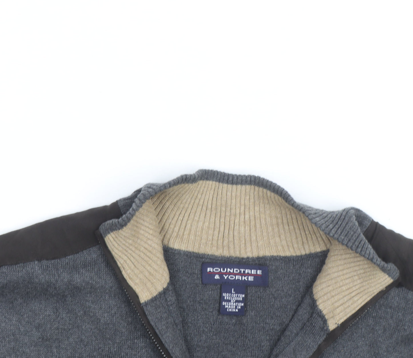 Roundtree & Yorke Men’s Grey Cotton Full Zip Sleeveless Knit Vest L