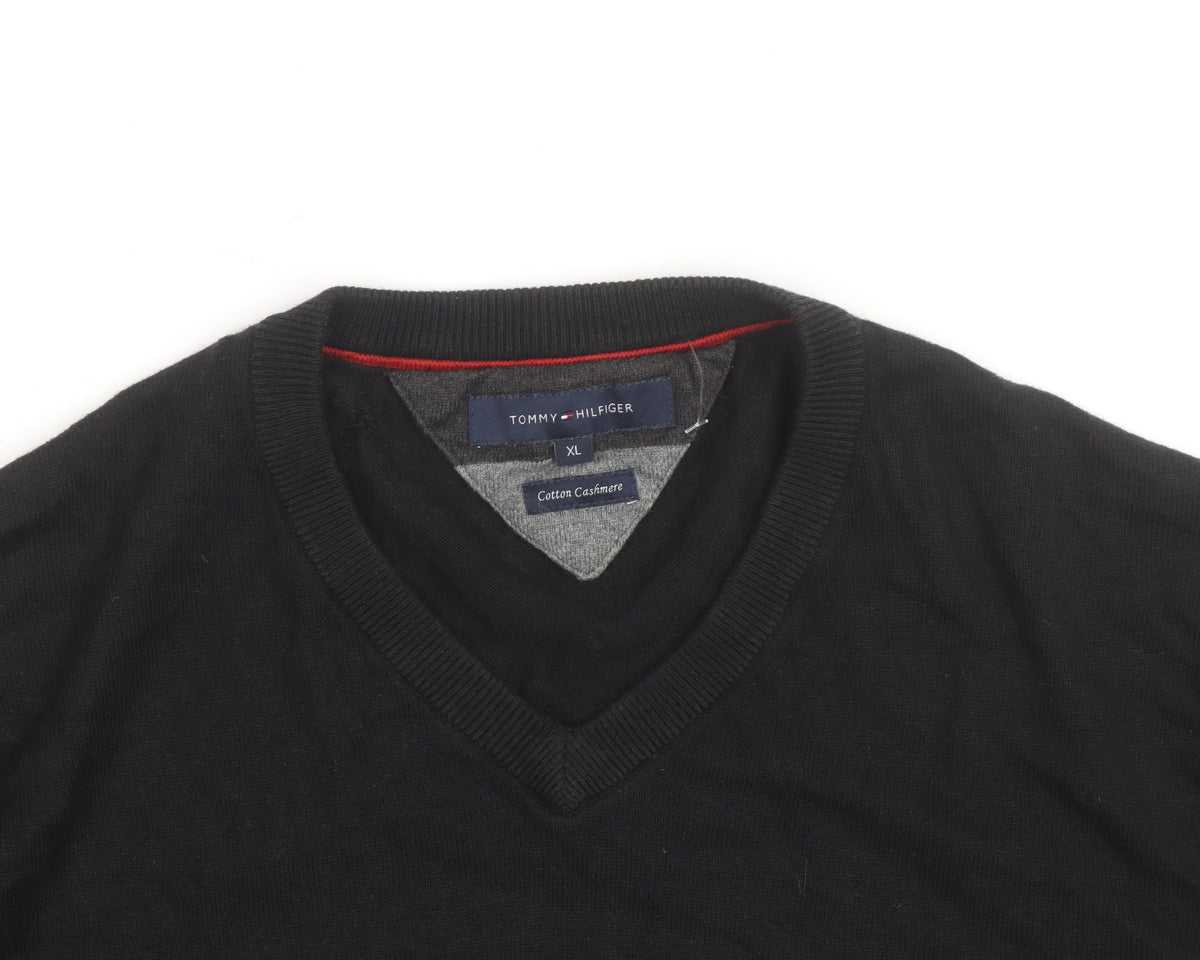 Tommy Hilfiger Men’s Black XL V-Neck Cotton Cashmere Jumper