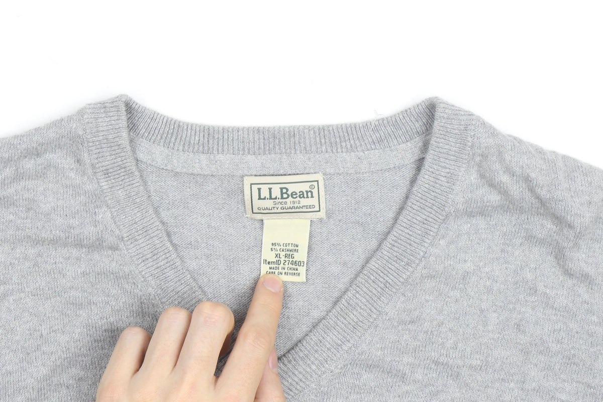 L.L. Bean Men's Grey XL V-Neck Cotton Cashmere Jumper