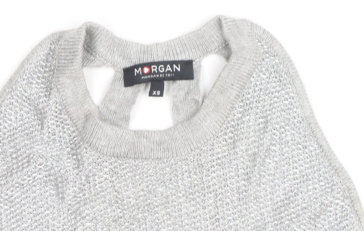 Morgan Women Grey Sleeveless Open Knit Pullover Jumper XS