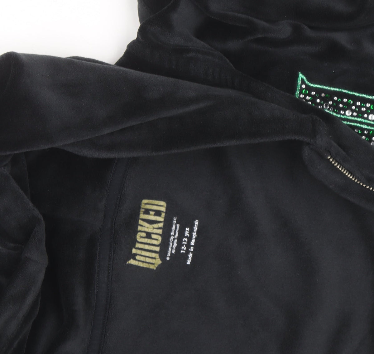 Wicked Girls Black Velour Rhinestone Full Zip Hoodie 12-13 Years