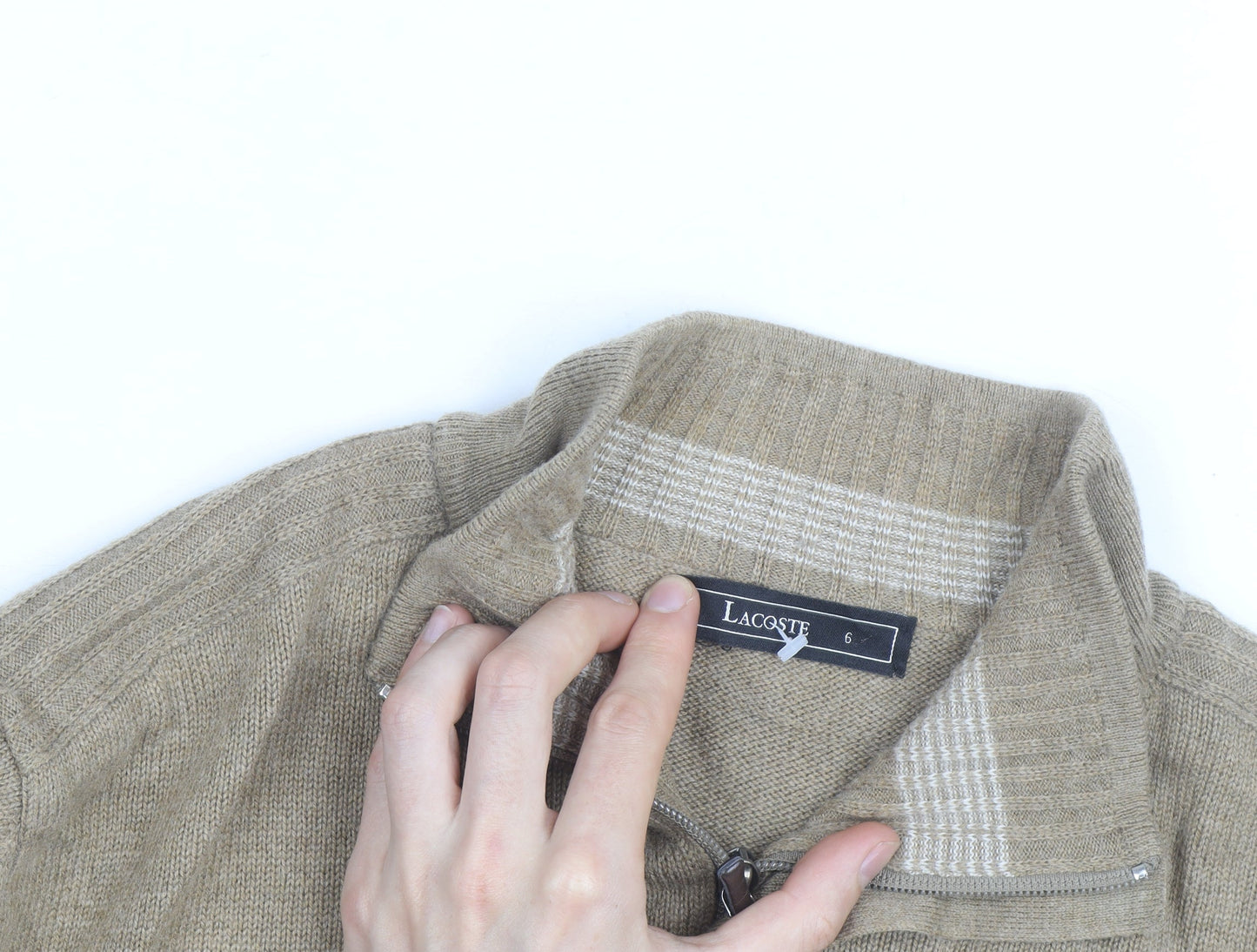 Lacoste Men's Beige Wool Cashmere XL 1/2 Zip Jumper