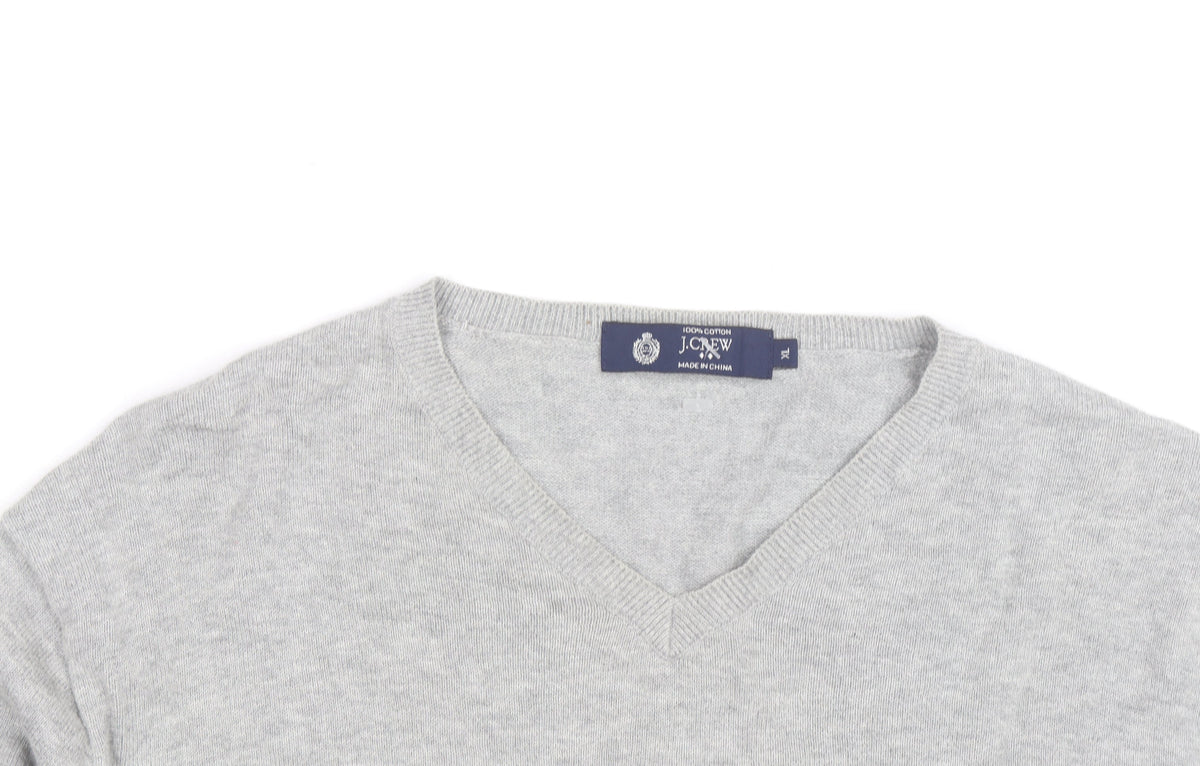 J.Crew Mens Grey Cotton V-Neck Jumper XL Classic Knit Pullover