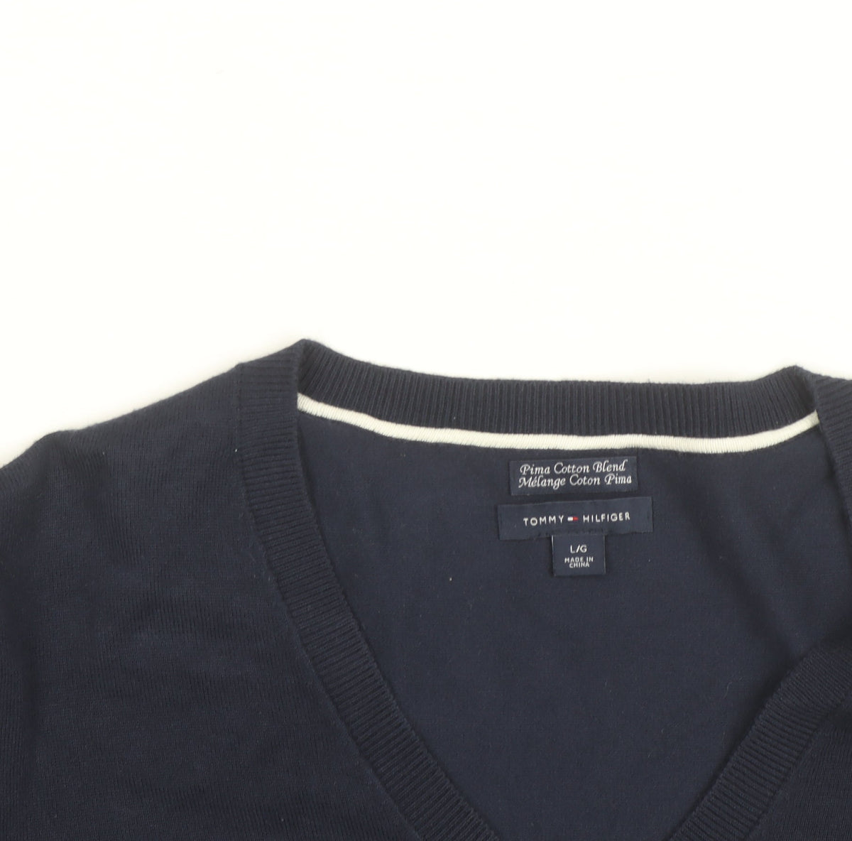 Tommy Hilfiger Men's Blue V-Neck Cotton Pullover Jumper L
